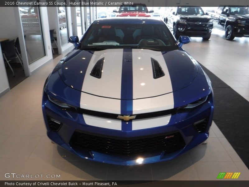 Hyper Blue Metallic / Ceramic White 2016 Chevrolet Camaro SS Coupe