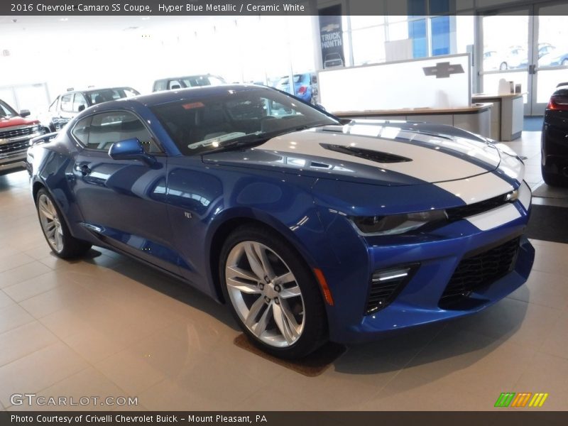 Hyper Blue Metallic / Ceramic White 2016 Chevrolet Camaro SS Coupe