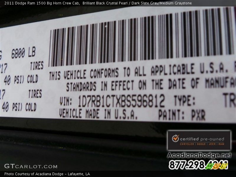 Brilliant Black Crystal Pearl / Dark Slate Gray/Medium Graystone 2011 Dodge Ram 1500 Big Horn Crew Cab