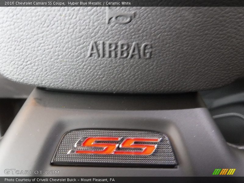 Hyper Blue Metallic / Ceramic White 2016 Chevrolet Camaro SS Coupe