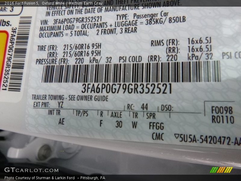 Oxford White / Medium Earth Gray 2016 Ford Fusion S
