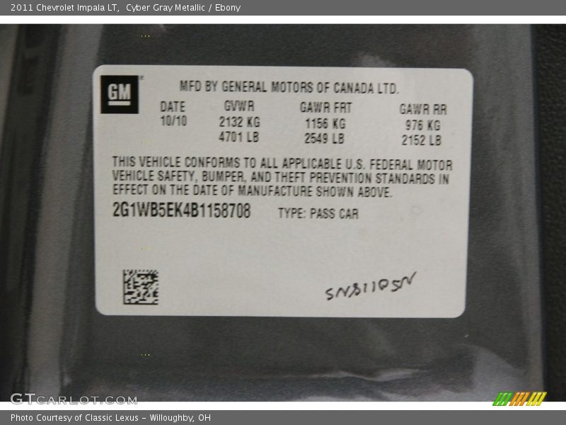 Cyber Gray Metallic / Ebony 2011 Chevrolet Impala LT