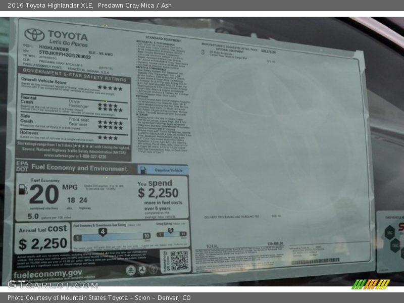 Predawn Gray Mica / Ash 2016 Toyota Highlander XLE