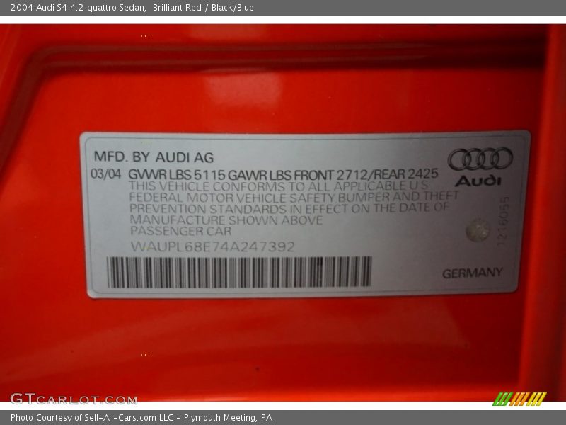 Brilliant Red / Black/Blue 2004 Audi S4 4.2 quattro Sedan