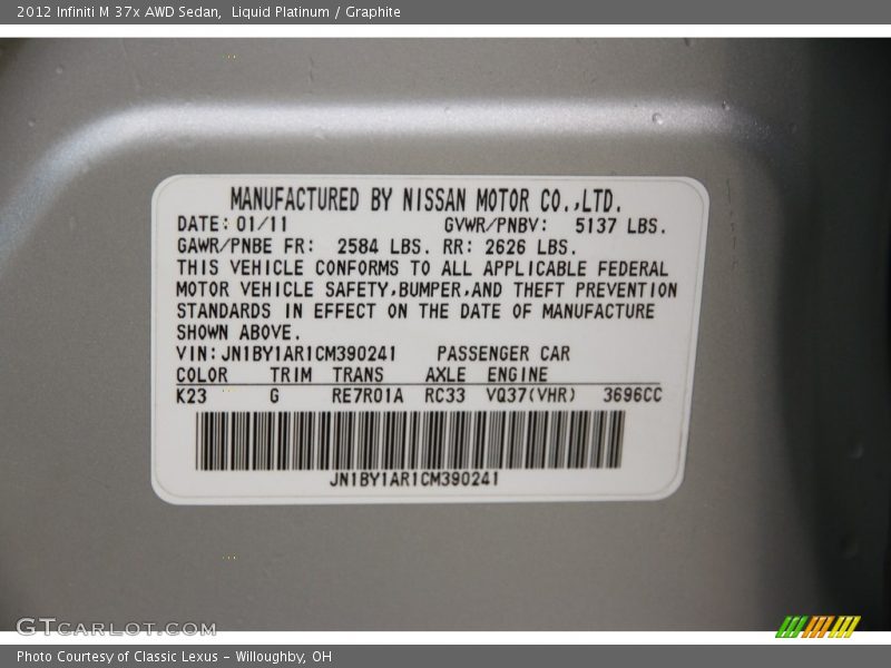 Liquid Platinum / Graphite 2012 Infiniti M 37x AWD Sedan