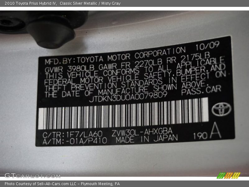 Classic Silver Metallic / Misty Gray 2010 Toyota Prius Hybrid IV