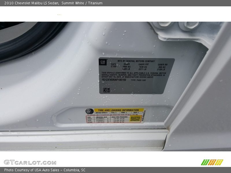 Summit White / Titanium 2010 Chevrolet Malibu LS Sedan