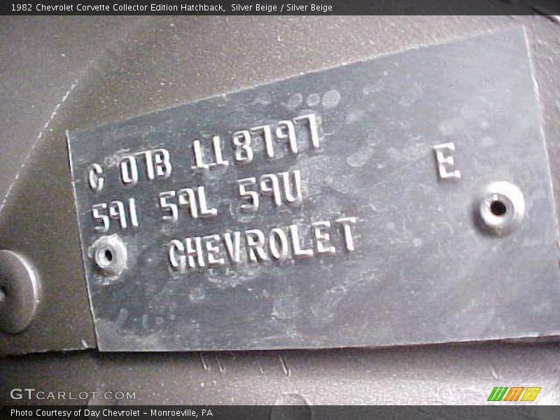 Info Tag of 1982 Corvette Collector Edition Hatchback