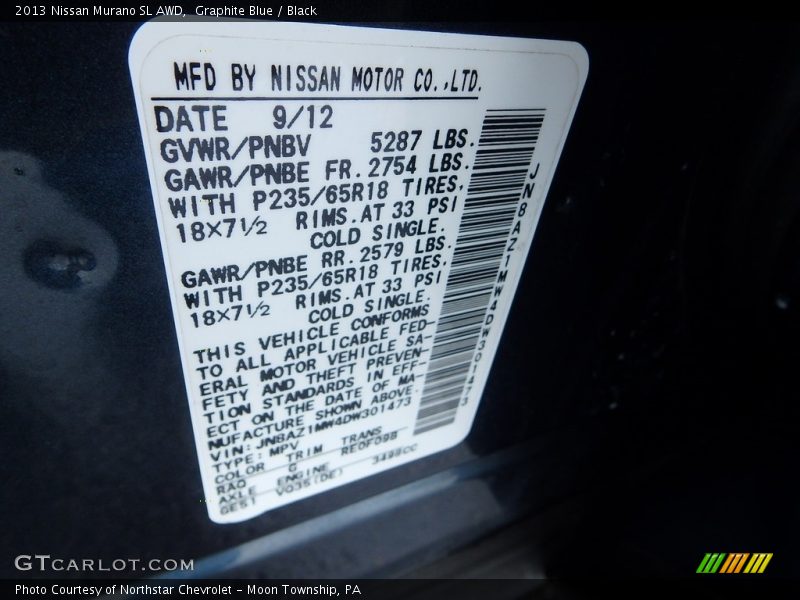 Graphite Blue / Black 2013 Nissan Murano SL AWD
