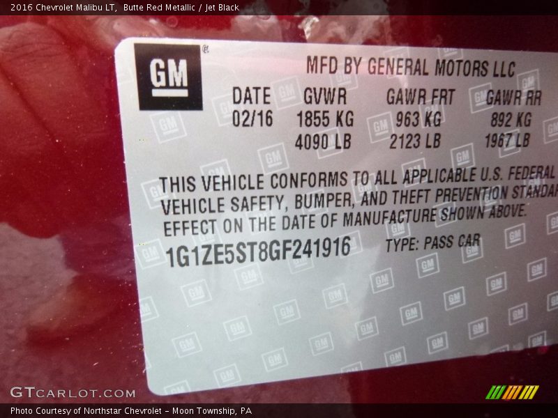 Butte Red Metallic / Jet Black 2016 Chevrolet Malibu LT