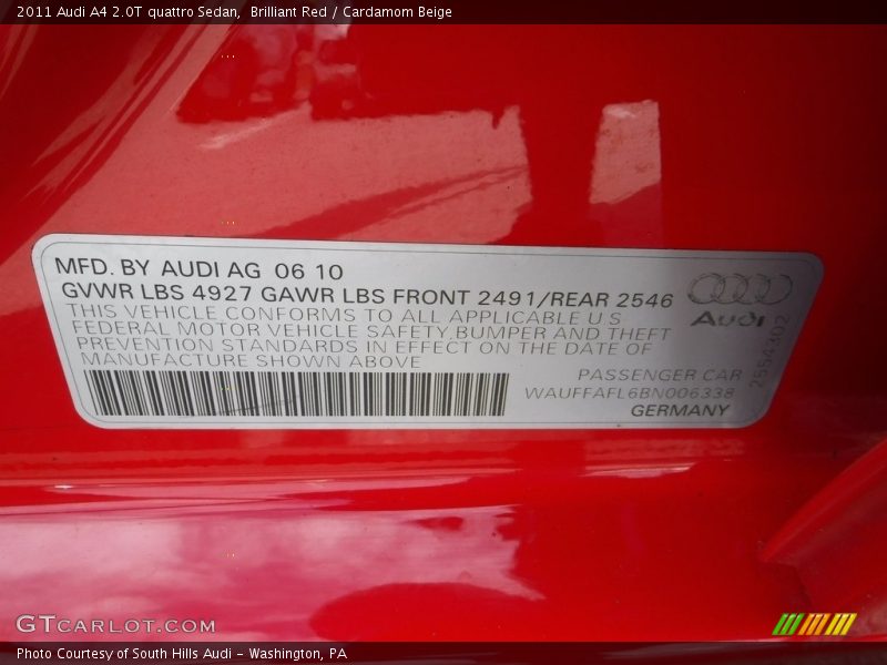Brilliant Red / Cardamom Beige 2011 Audi A4 2.0T quattro Sedan