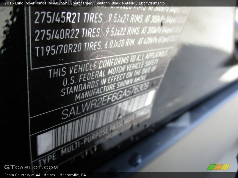 Santorini Black Metallic / Ebony/Pimento 2016 Land Rover Range Rover Sport Supercharged