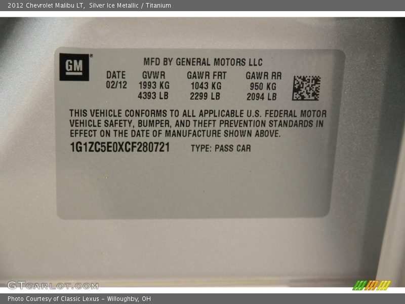 Silver Ice Metallic / Titanium 2012 Chevrolet Malibu LT