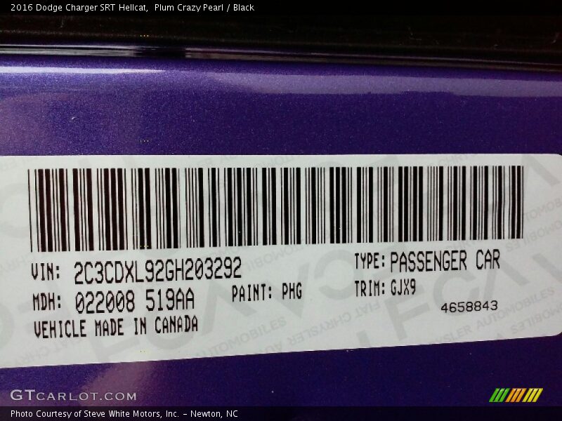 2016 Charger SRT Hellcat Plum Crazy Pearl Color Code PHG