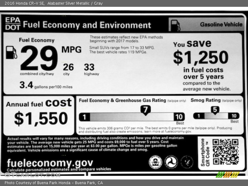 Alabaster Silver Metallic / Gray 2016 Honda CR-V SE