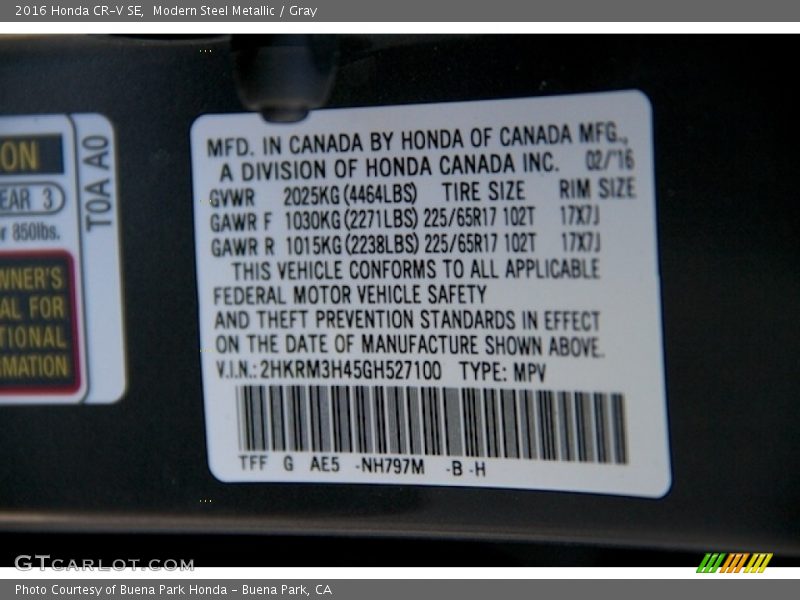 Modern Steel Metallic / Gray 2016 Honda CR-V SE