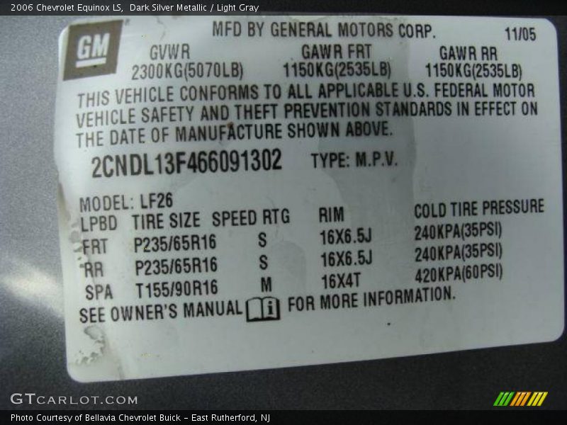 Dark Silver Metallic / Light Gray 2006 Chevrolet Equinox LS