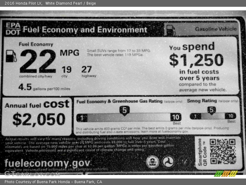 White Diamond Pearl / Beige 2016 Honda Pilot LX