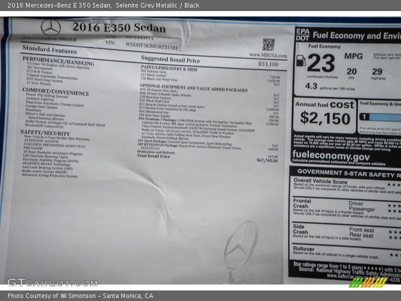 Selenite Grey Metallic / Black 2016 Mercedes-Benz E 350 Sedan