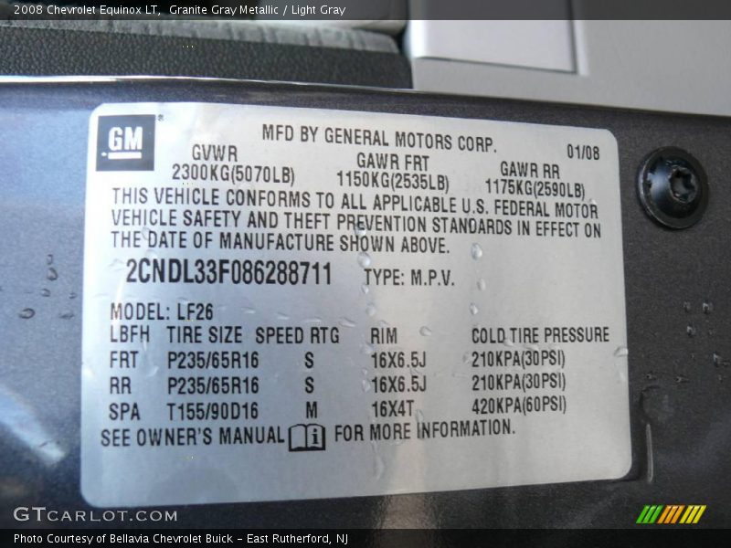 Granite Gray Metallic / Light Gray 2008 Chevrolet Equinox LT