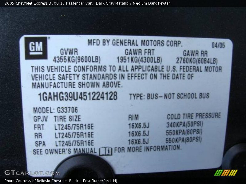 Dark Gray Metallic / Medium Dark Pewter 2005 Chevrolet Express 3500 15 Passenger Van