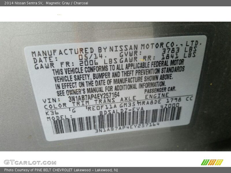 Magnetic Gray / Charcoal 2014 Nissan Sentra SV