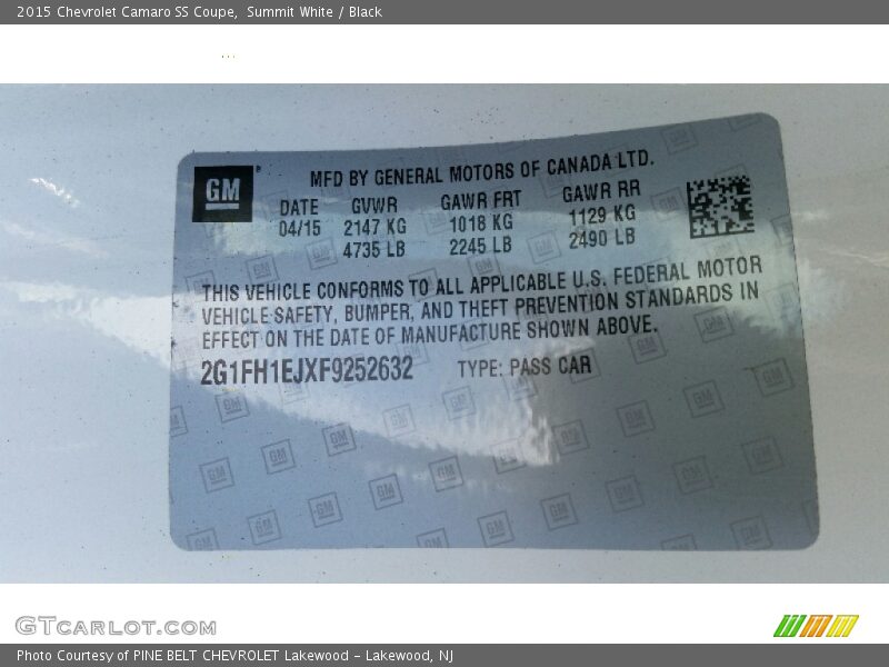 Summit White / Black 2015 Chevrolet Camaro SS Coupe
