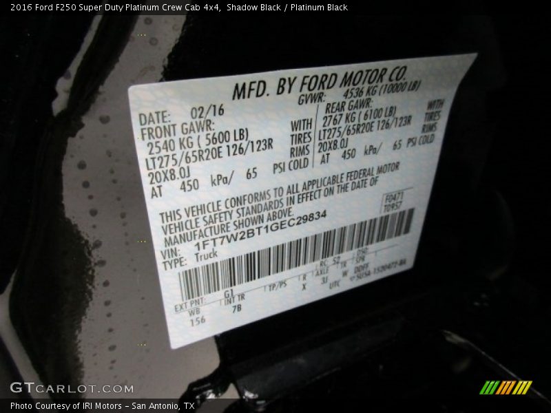 Shadow Black / Platinum Black 2016 Ford F250 Super Duty Platinum Crew Cab 4x4