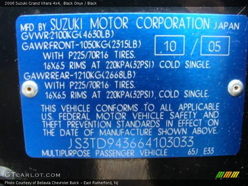 Black Onyx / Black 2006 Suzuki Grand Vitara 4x4