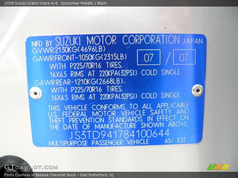 Quicksilver Metallic / Black 2008 Suzuki Grand Vitara 4x4
