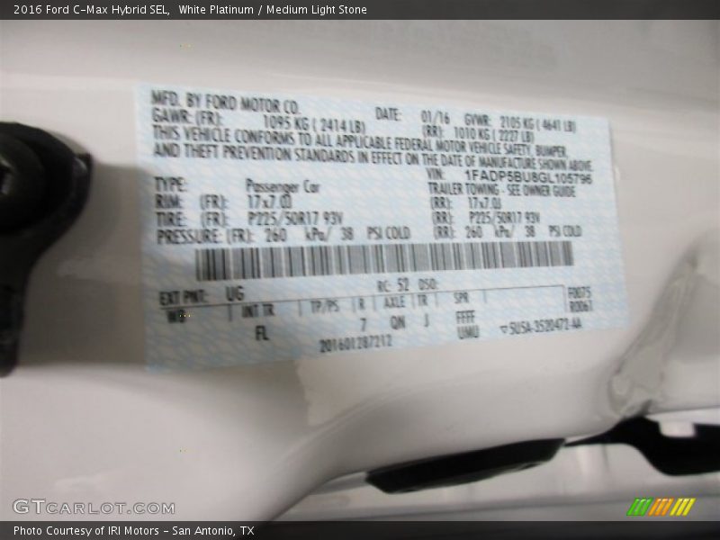 White Platinum / Medium Light Stone 2016 Ford C-Max Hybrid SEL