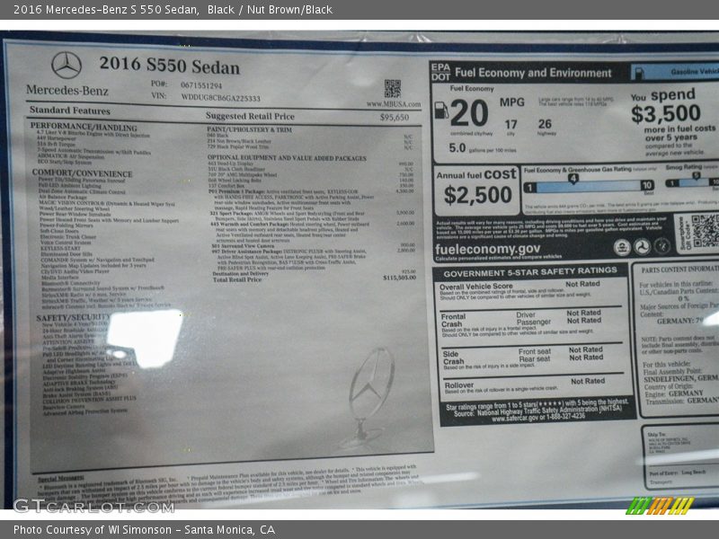 Black / Nut Brown/Black 2016 Mercedes-Benz S 550 Sedan