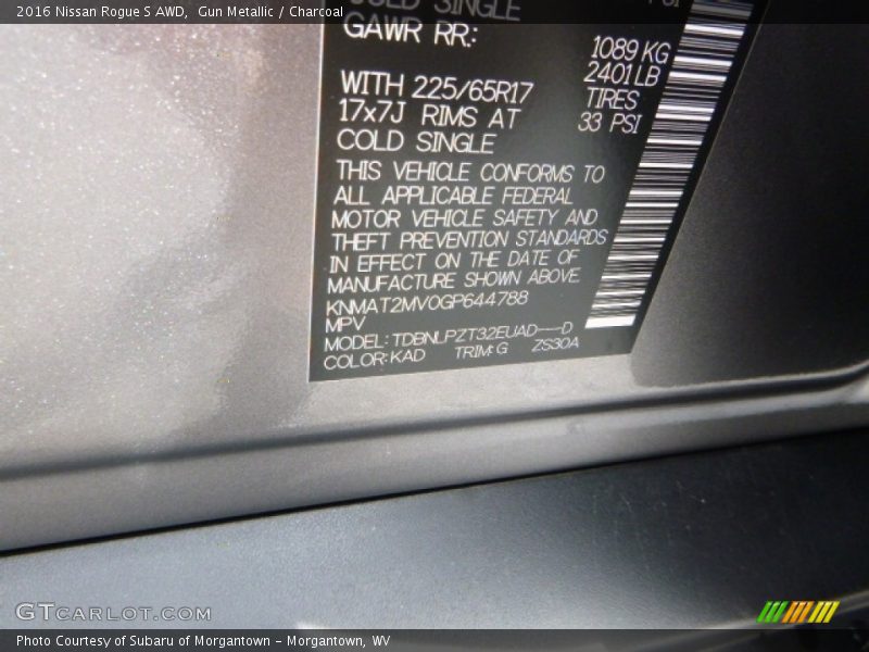 Gun Metallic / Charcoal 2016 Nissan Rogue S AWD