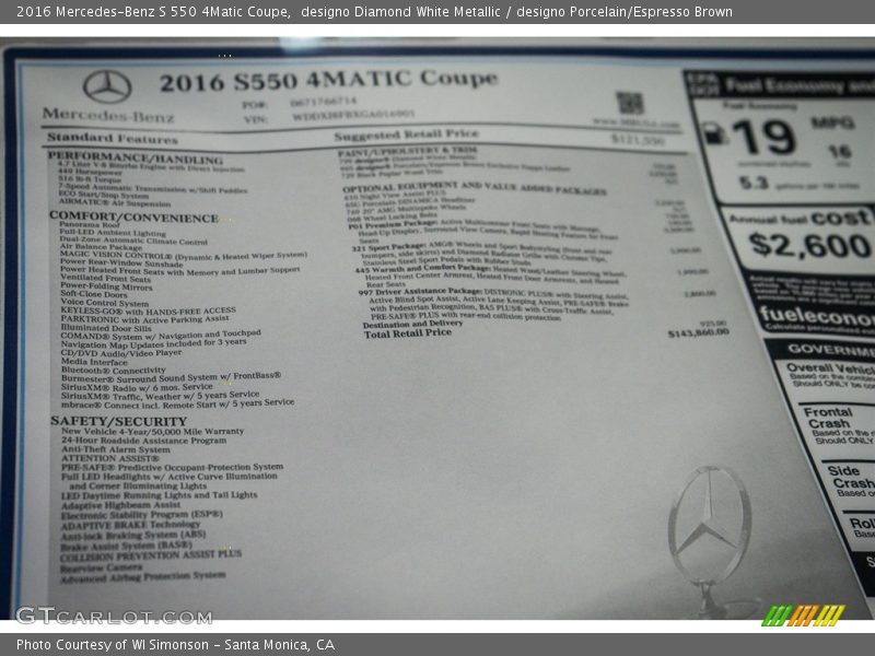  2016 S 550 4Matic Coupe Window Sticker