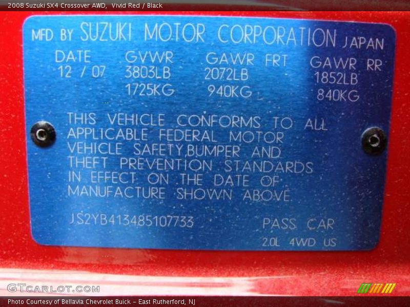 Vivid Red / Black 2008 Suzuki SX4 Crossover AWD
