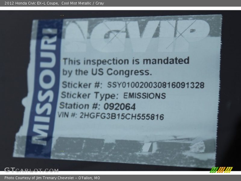 Cool Mist Metallic / Gray 2012 Honda Civic EX-L Coupe