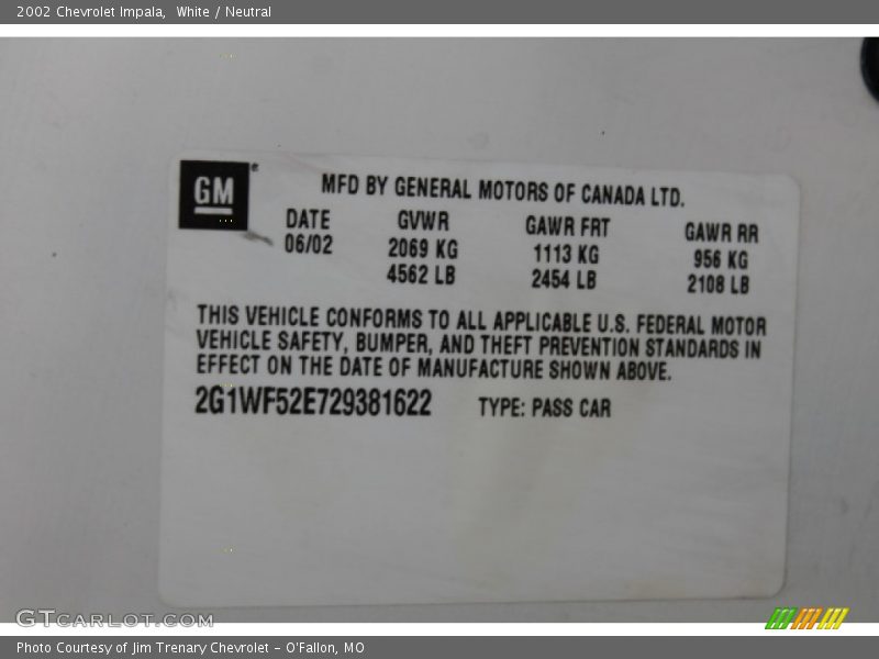 White / Neutral 2002 Chevrolet Impala