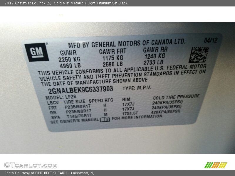 Gold Mist Metallic / Light Titanium/Jet Black 2012 Chevrolet Equinox LS