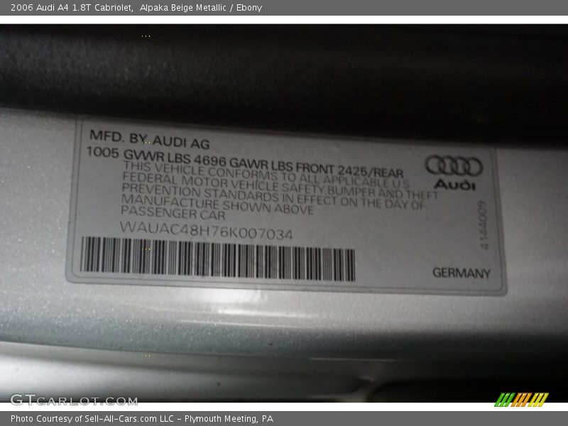 Alpaka Beige Metallic / Ebony 2006 Audi A4 1.8T Cabriolet