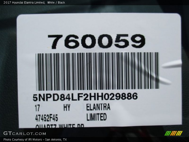 White / Black 2017 Hyundai Elantra Limited