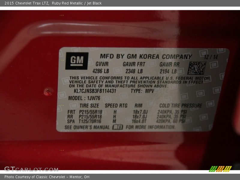 Ruby Red Metallic / Jet Black 2015 Chevrolet Trax LTZ