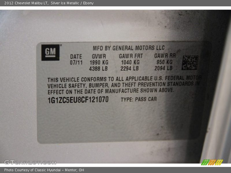 Silver Ice Metallic / Ebony 2012 Chevrolet Malibu LT