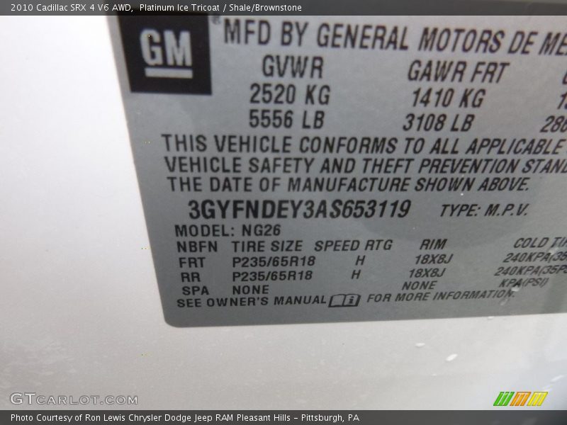 Platinum Ice Tricoat / Shale/Brownstone 2010 Cadillac SRX 4 V6 AWD