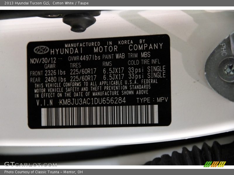 Cotton White / Taupe 2013 Hyundai Tucson GLS