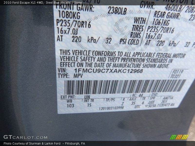 Steel Blue Metallic / Stone 2010 Ford Escape XLS 4WD