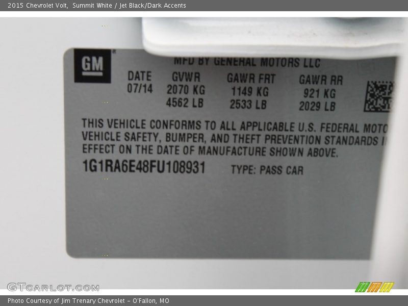 Summit White / Jet Black/Dark Accents 2015 Chevrolet Volt
