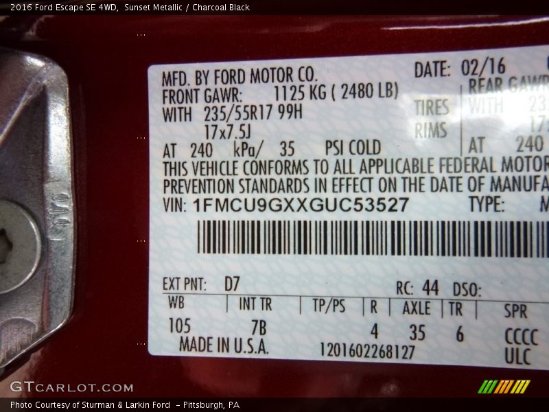 Sunset Metallic / Charcoal Black 2016 Ford Escape SE 4WD