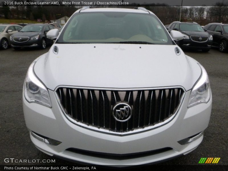 White Frost Tricoat / Choccachino/Cocoa 2016 Buick Enclave Leather AWD