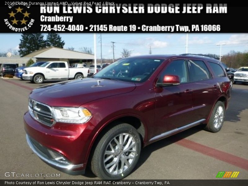 Velvet Red Pearl / Black 2016 Dodge Durango Limited AWD