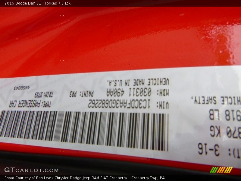 TorRed / Black 2016 Dodge Dart SE